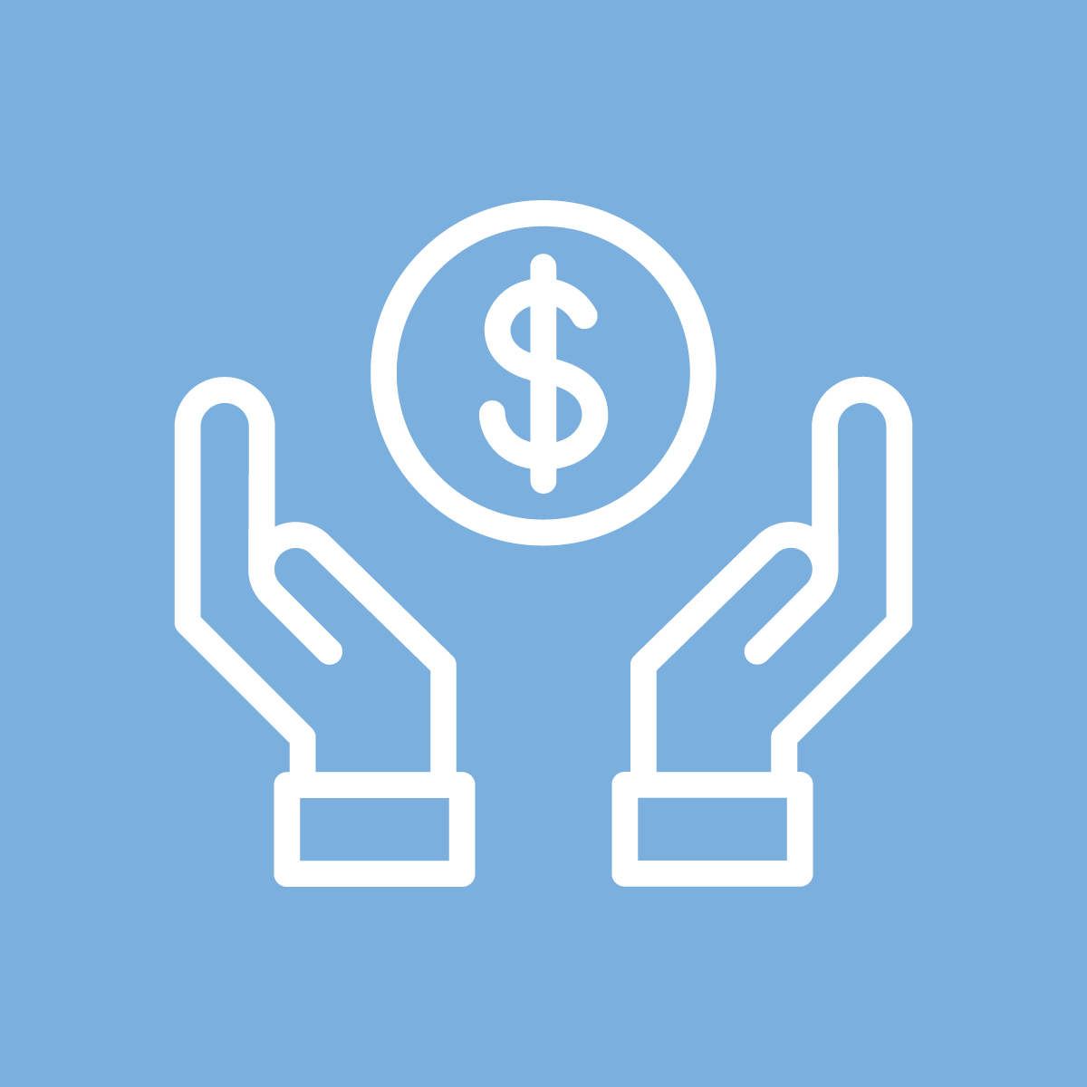 icon of two hands holding up a coin with dollar sign on it